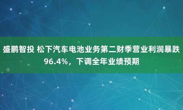 盛鹏智投 松下汽车电池业务第二财季营业利润暴跌96.4%，下调全年业绩预期