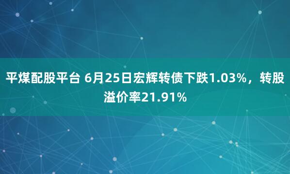 平煤配股平台 6月25日宏辉转债下跌1.03%，转股溢价率21.91%